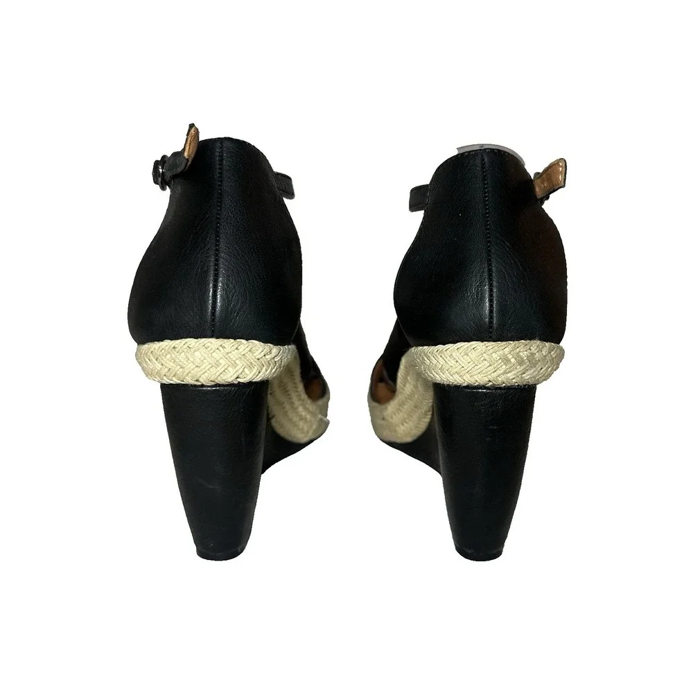 L'Amour Des Pieds Women's 9M Black Leather Wedge Espadrille Heeled Sandals
